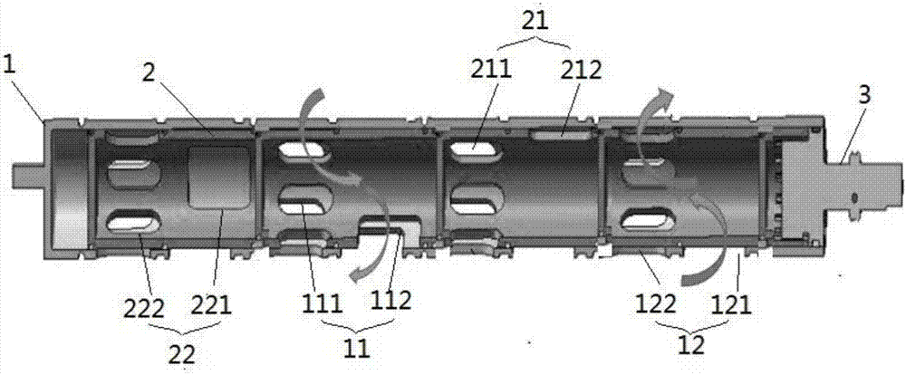 Cylindrical air intake and exhaust device and internal combustion engine cylinder cover