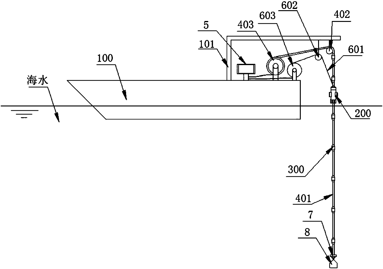 Vertical measuring line system for marine shallow seismic exploration and application thereof