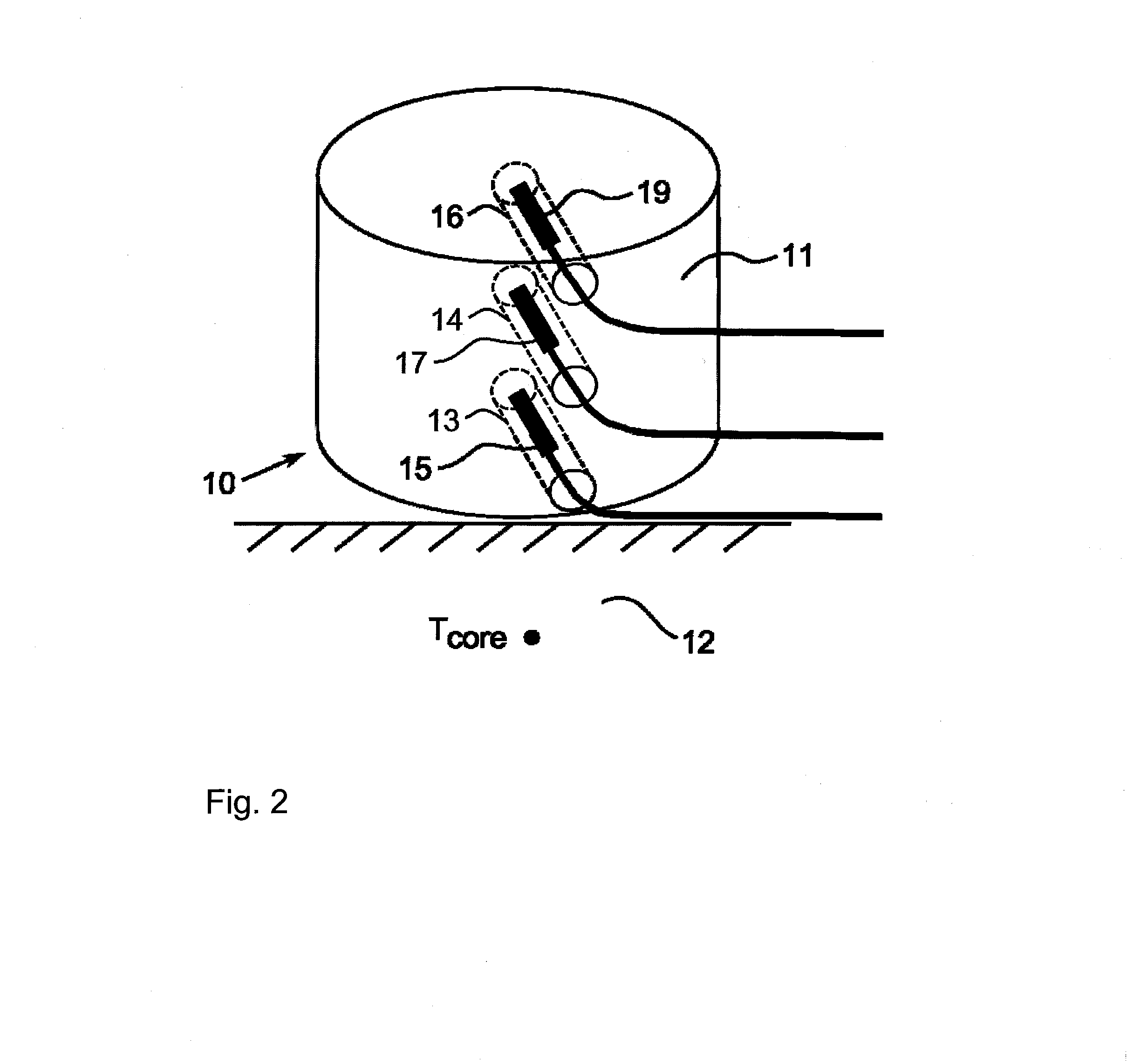 Device and process for determining the body core temperature