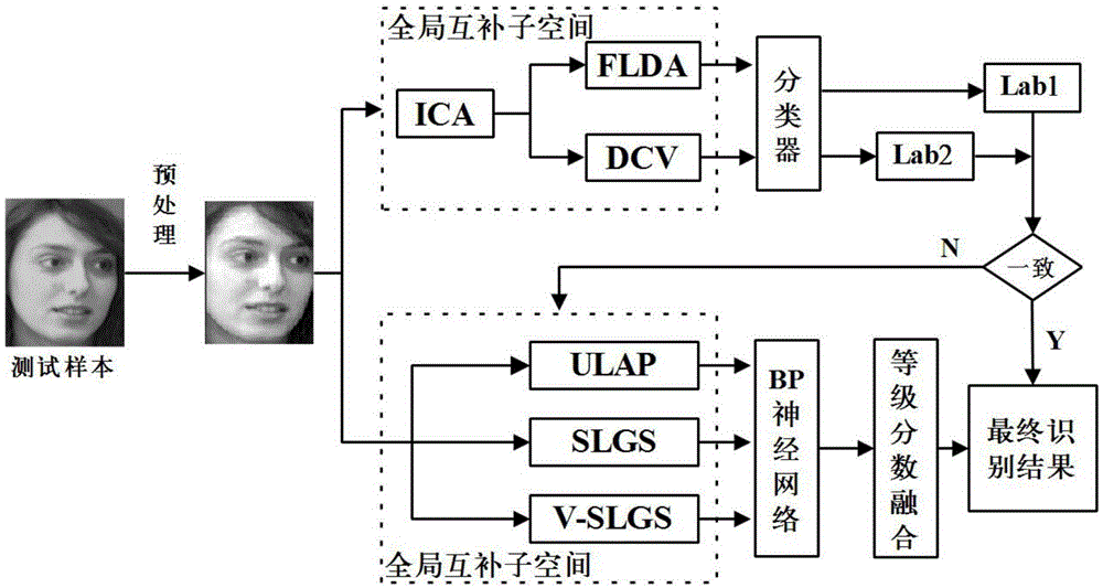 Multi-feature description and local decision weighting face identification method