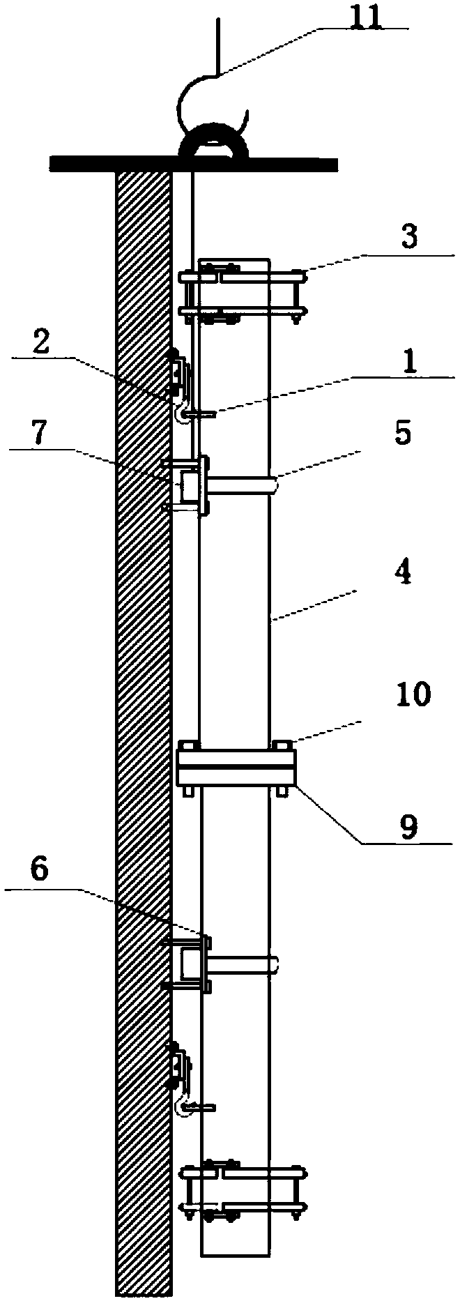 Mounting device for combined type vertical tube in high-rise tube well and mounting method thereof