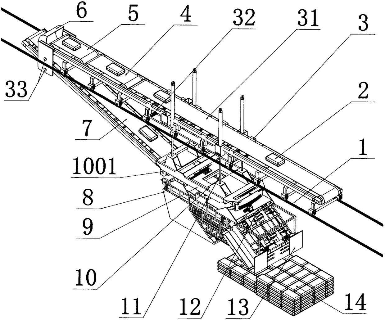 Continuous automatic truck loading and stacking system for material packages