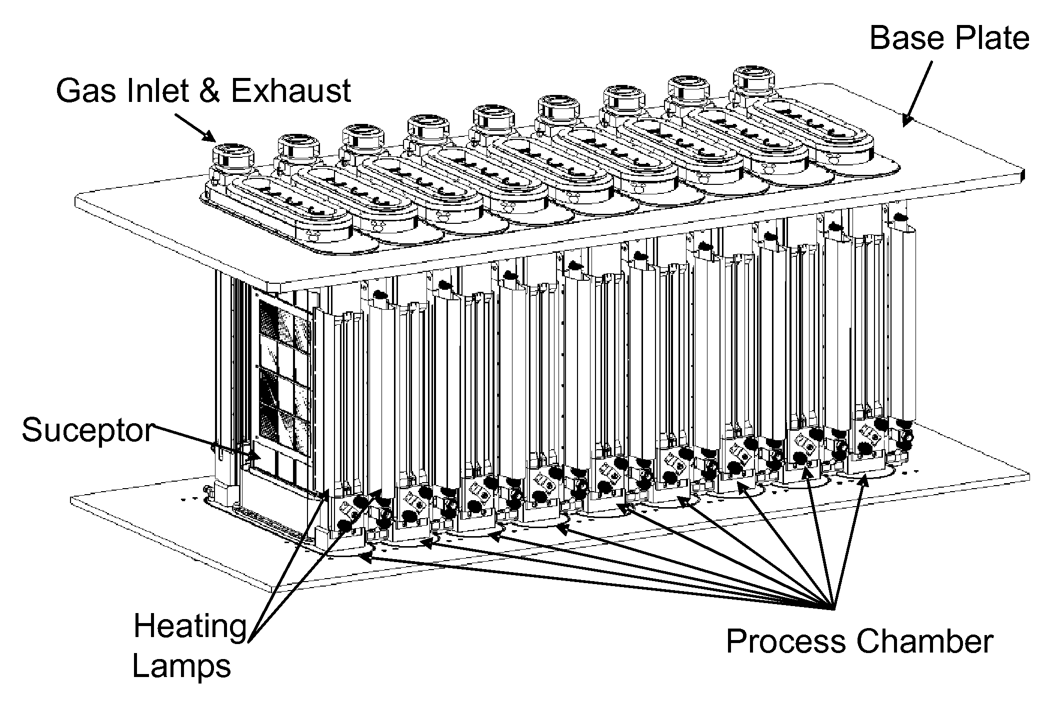 Scalable, high-throughput, multi-chamber epitaxial reactor for silicon deposition