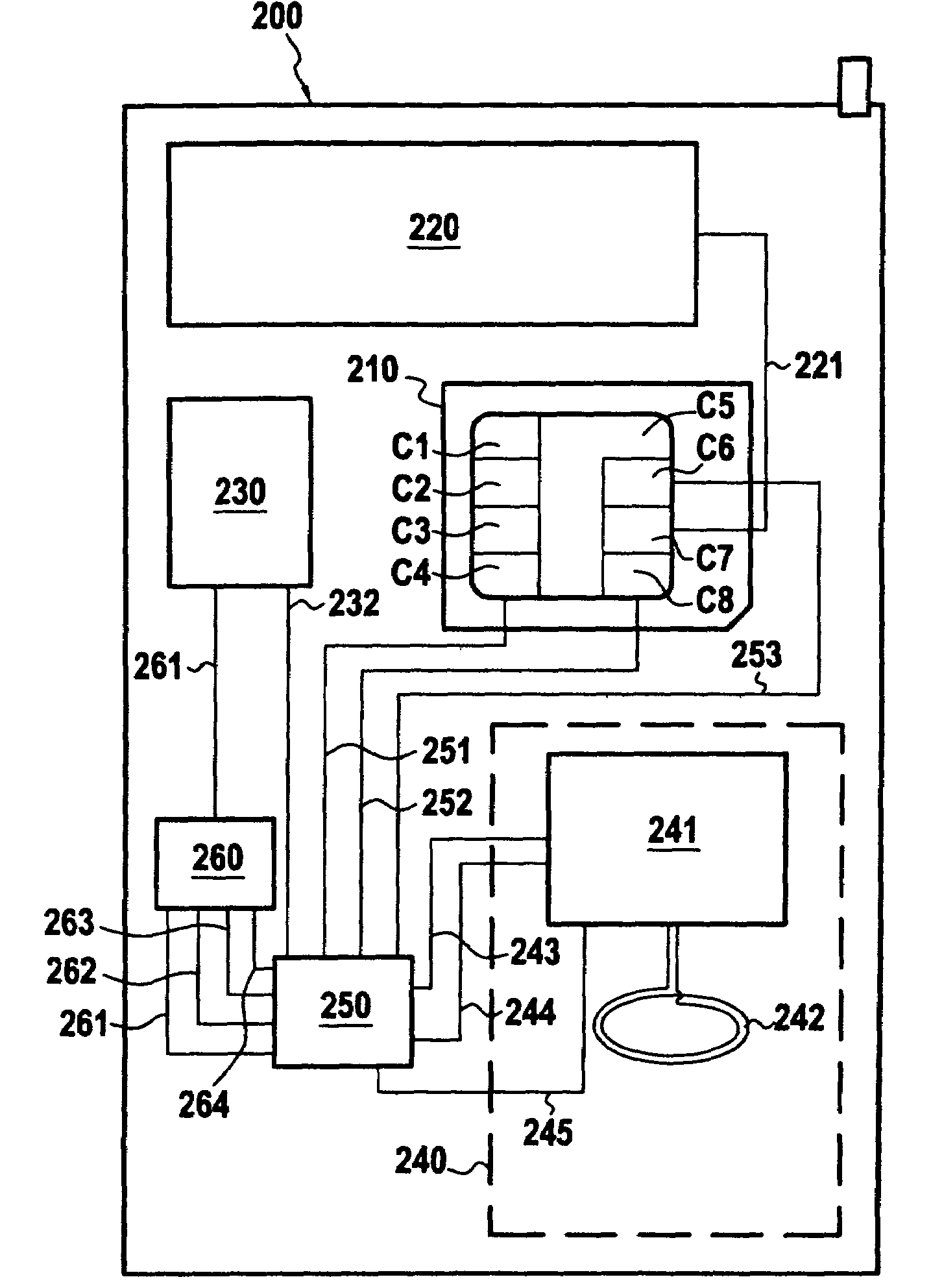 Method of dynamically allocating contacts of a subscriber chip in a mobile terminal, and corresponding subscriber chip card and mobile terminal