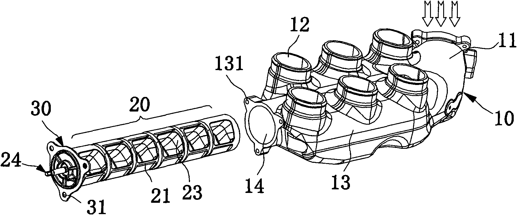 Induction manifold of variable resonant cavity of Vtype engine