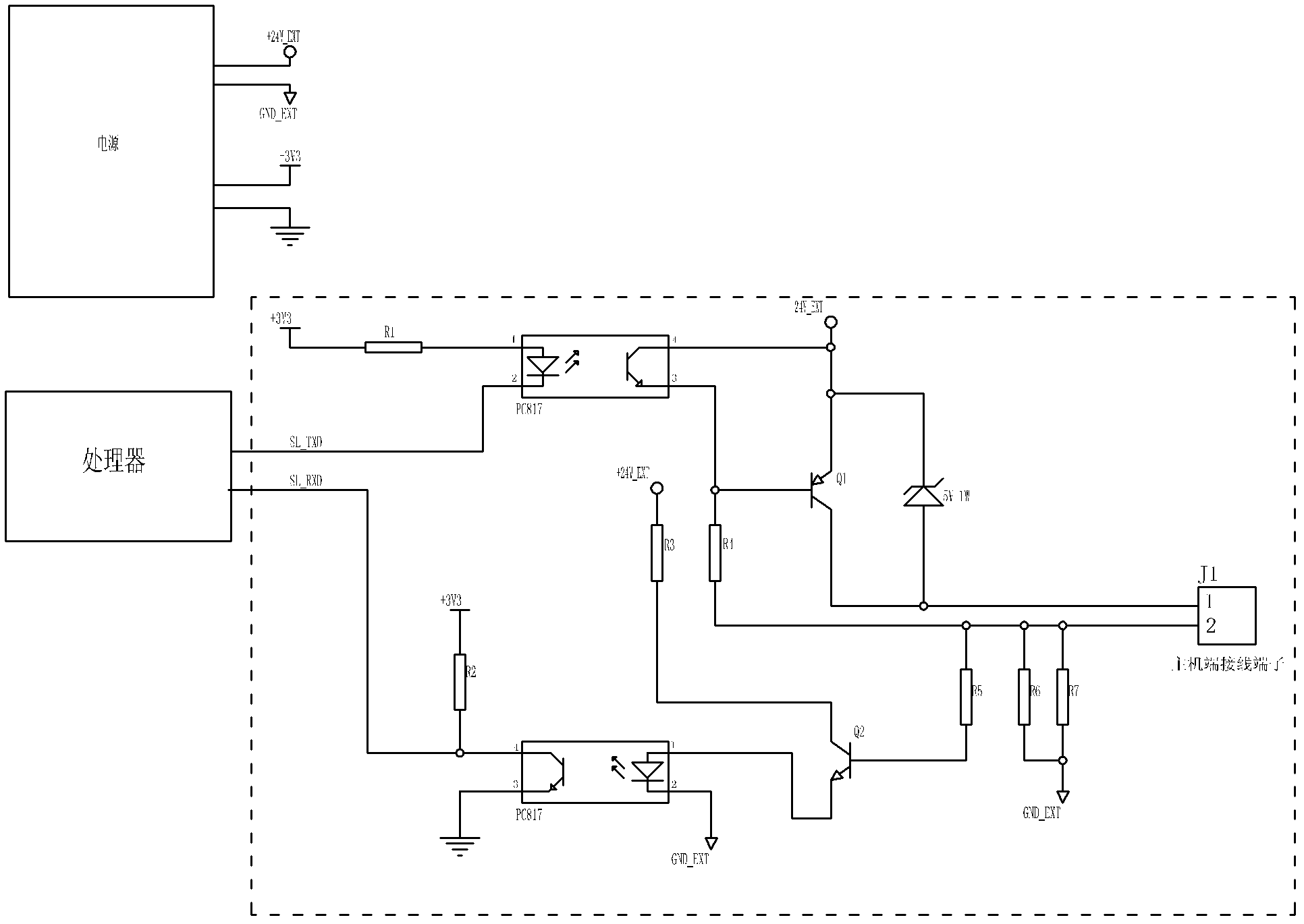 Non-polar two-line system communication circuit