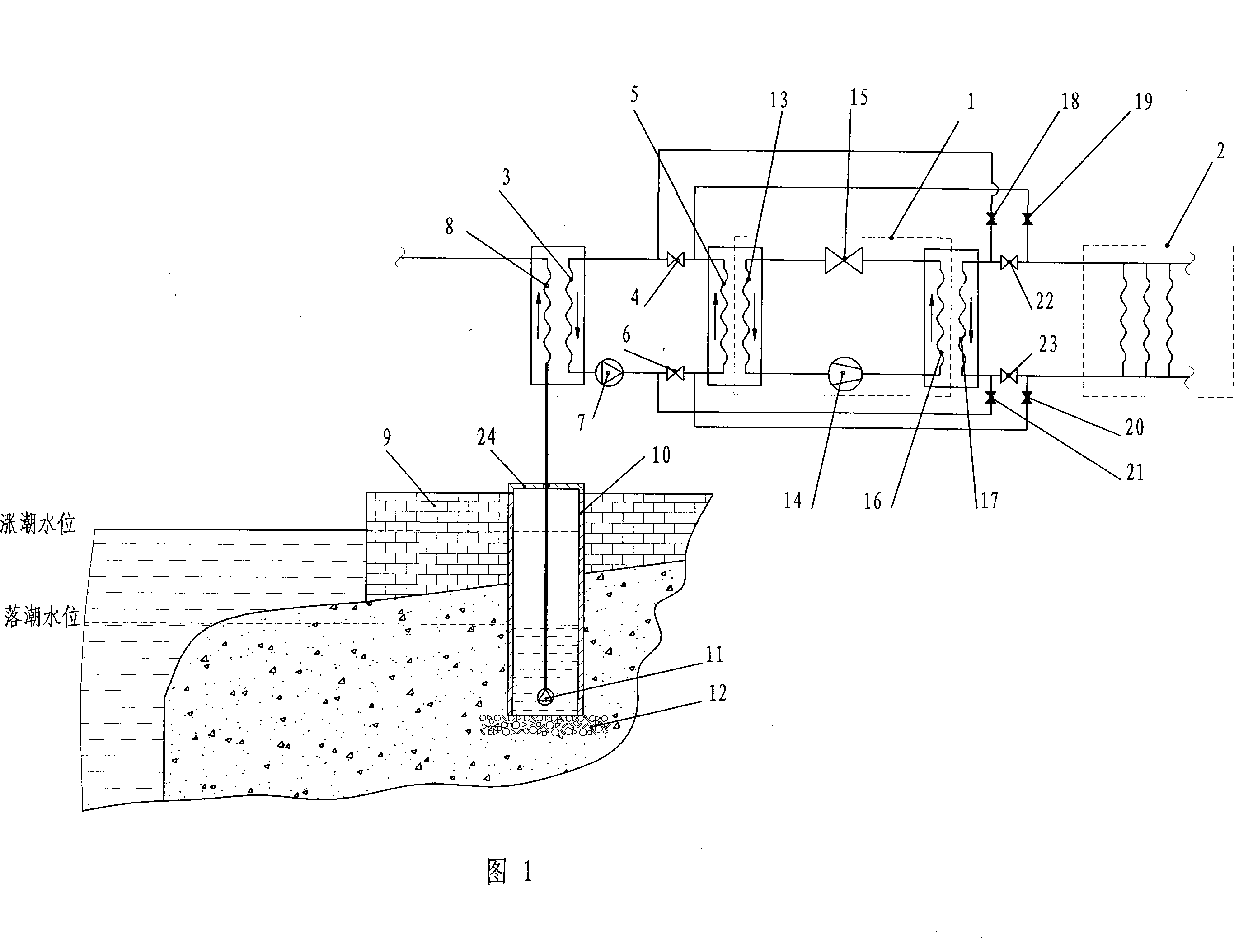 Sea water ground energy heat pump system and method for extracting sea water ground energy