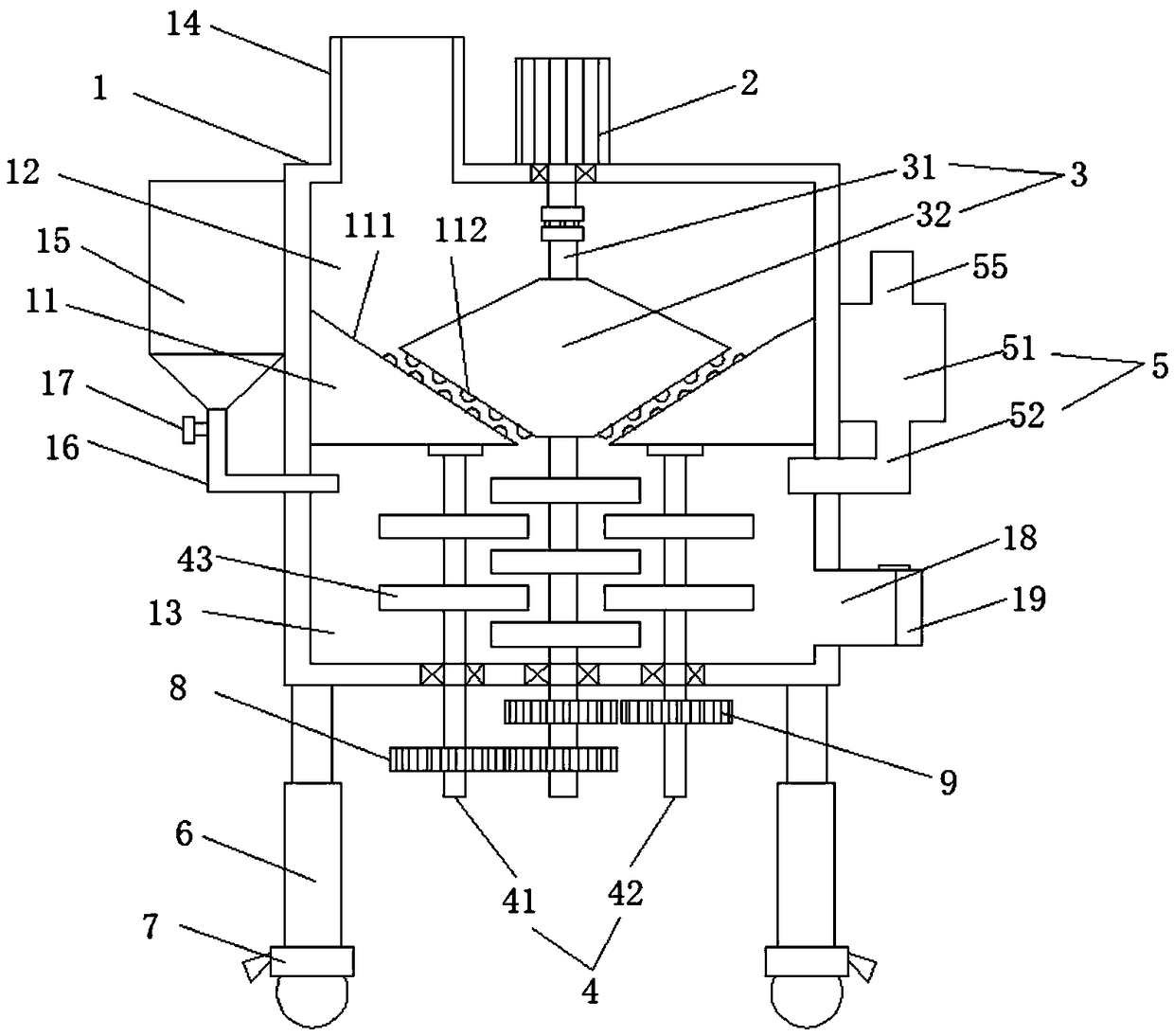 Industrial mechanical stirring and mixing device