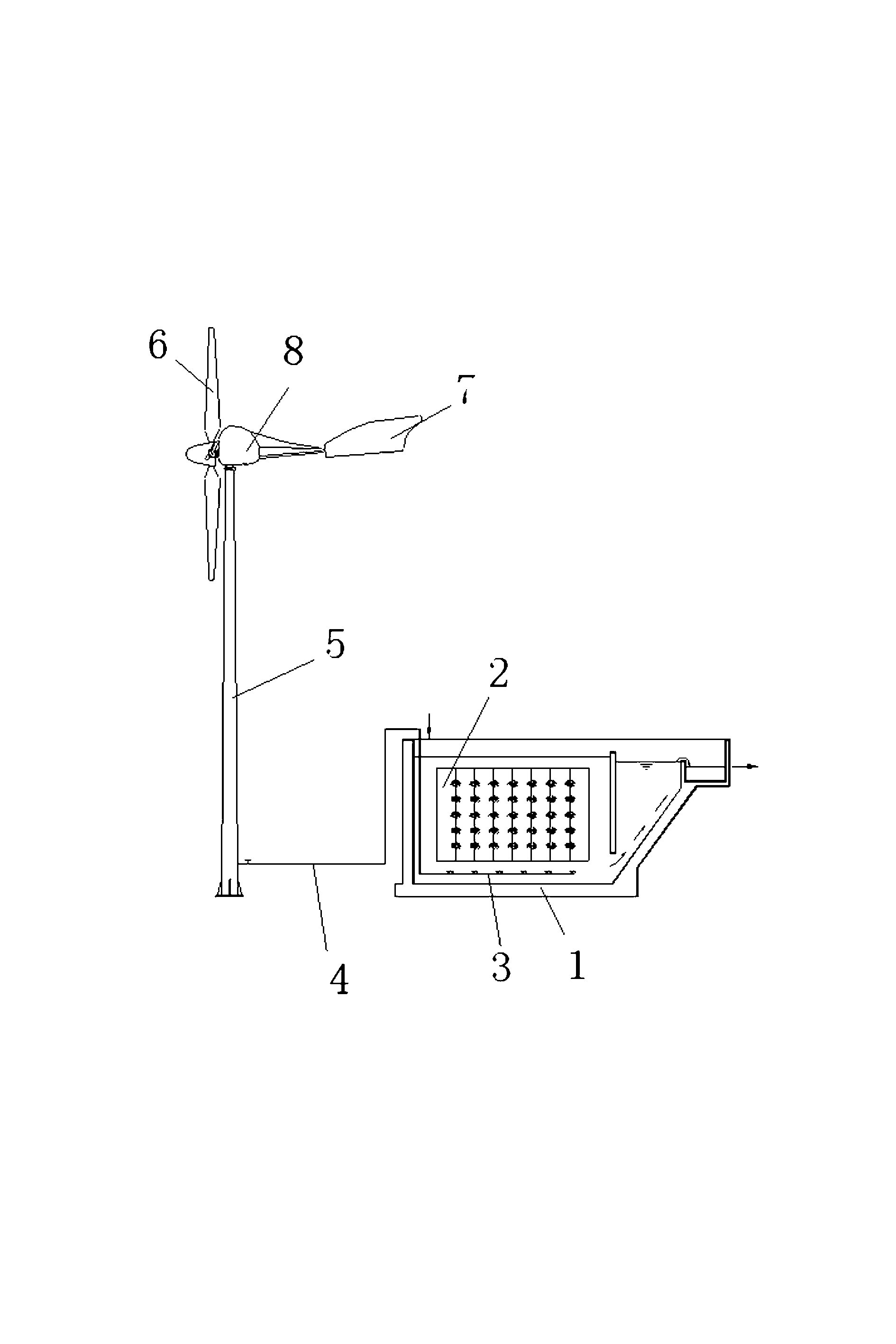 Wind-energy oxygen supply type countryside life sewage processing device and method