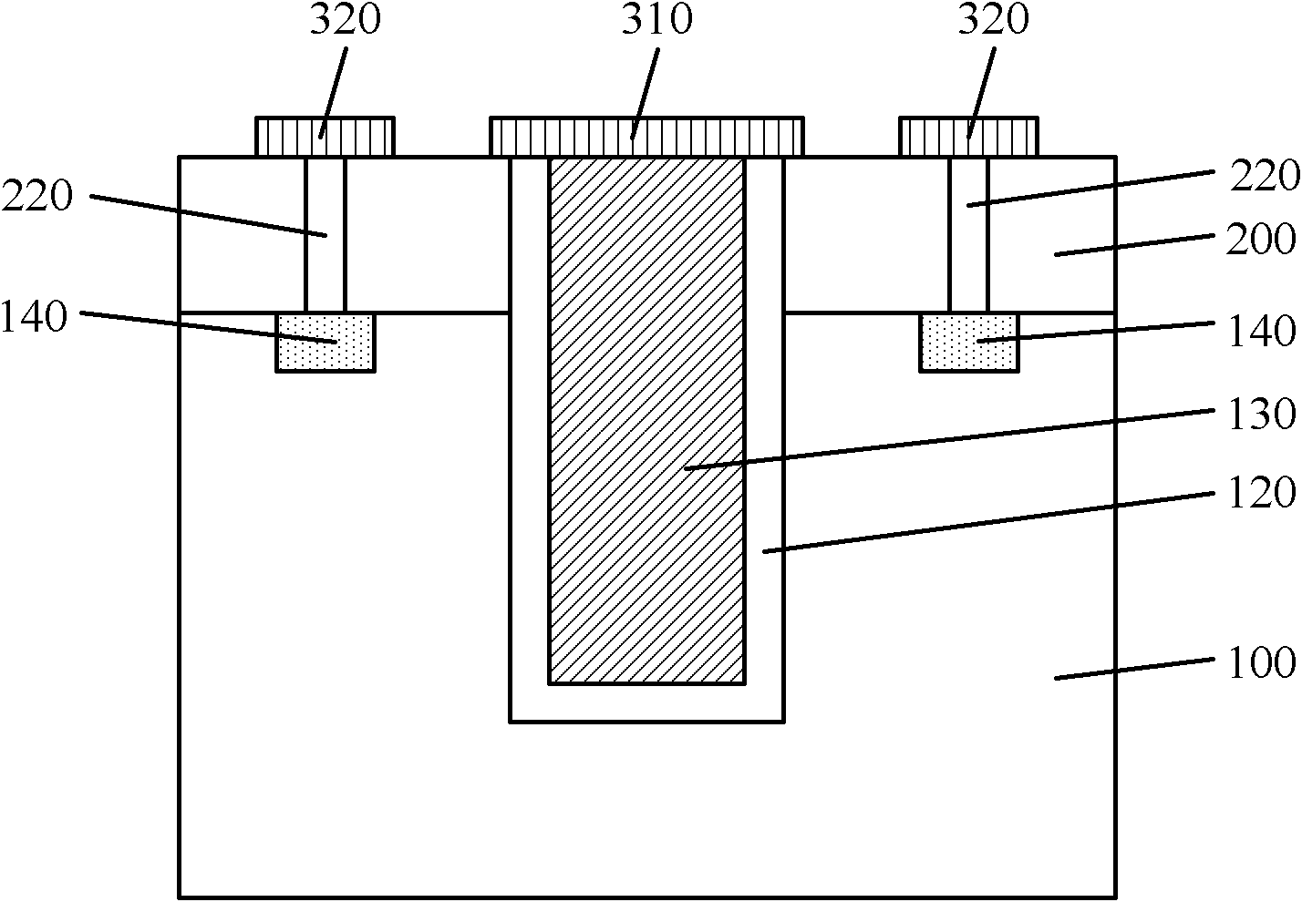 Silicon through-hole test structure and corresponding test method