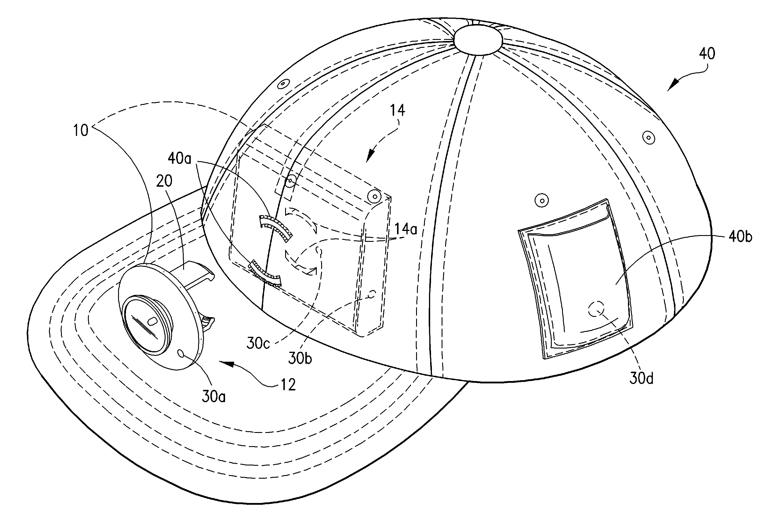 Illumination device mountable through an aperture in a clothing object