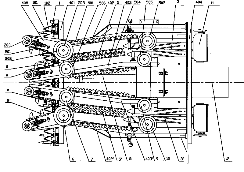 Harvesting unit body of small row spacing corn harvesting machine