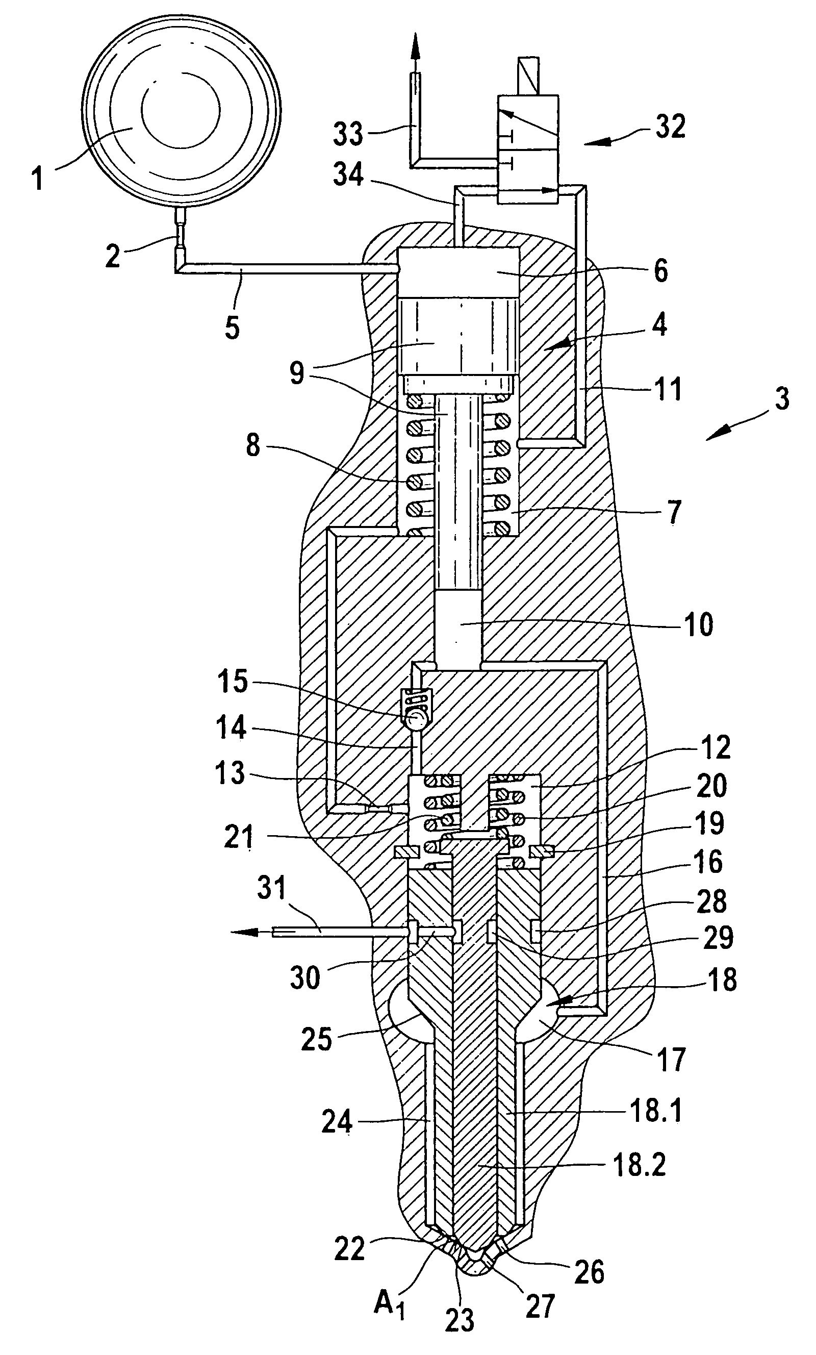 Fuel injector with multi-part injection valve member and with pressure booster