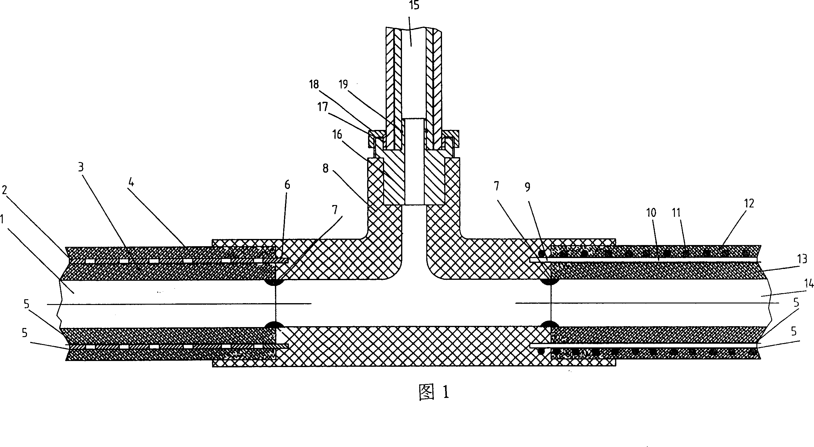 Pipe network for connecting holed metal skeleton reinforced plastic composite pipe and plastic connector