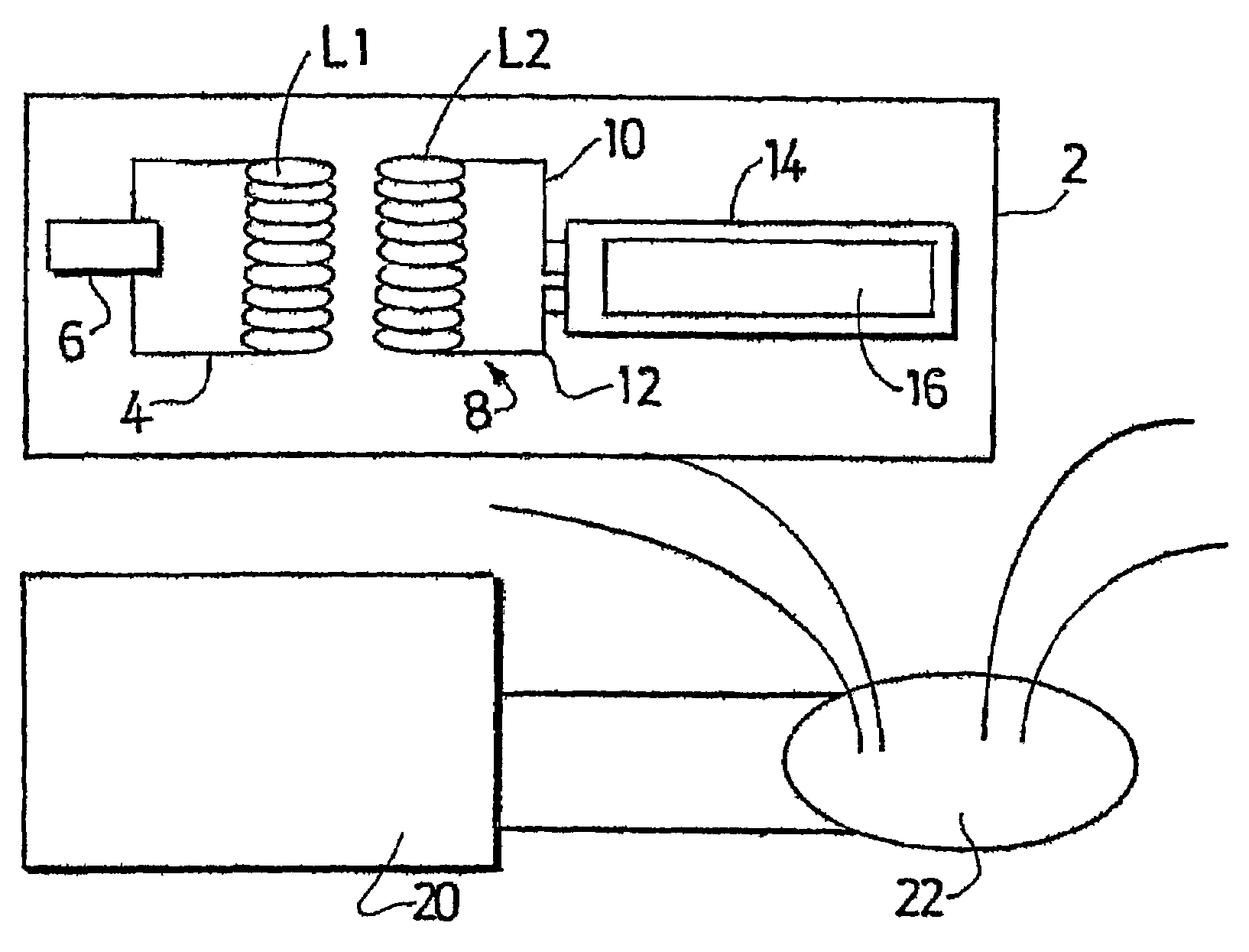 Inductive coupling exchange in a portable intelligent object with central and peripheral circuits