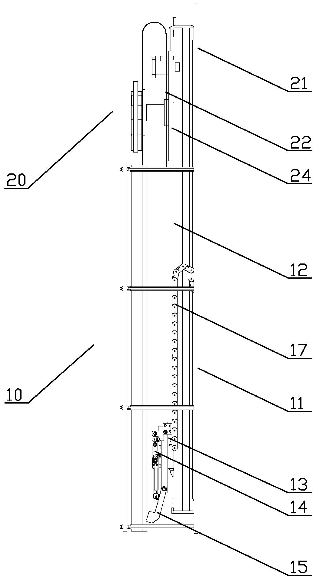 An entire row reversing conveying device