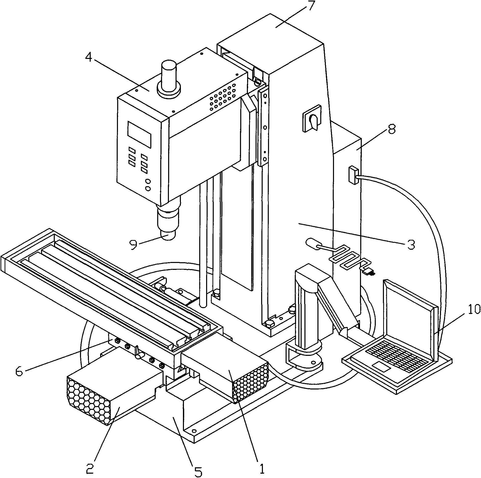 Small numerical control drilling and milling machine and control method thereof