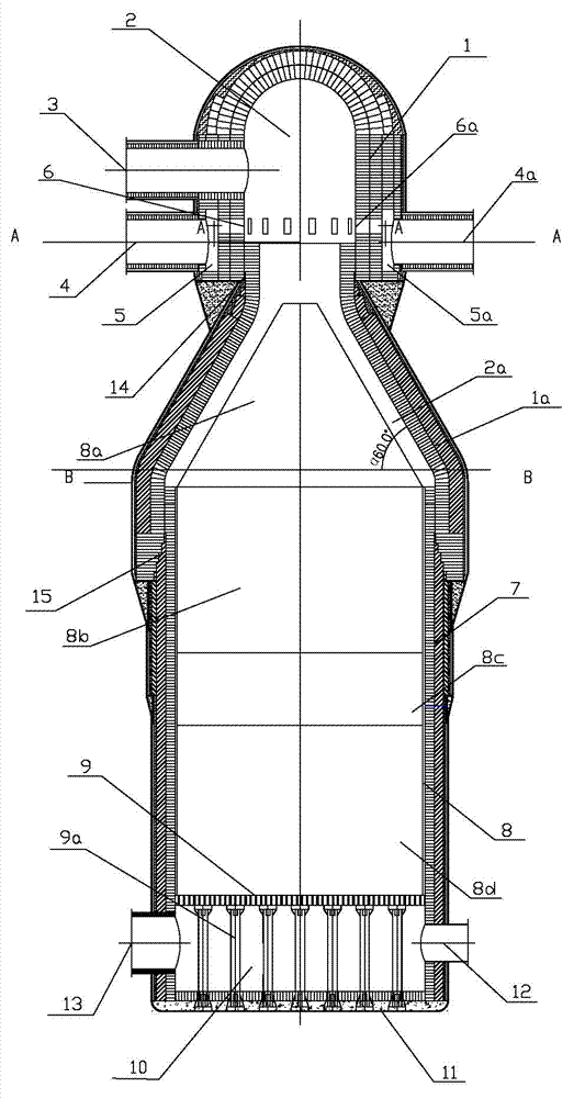 Air heating furnace with nozzles in pre-burning chamber for reflowing preheating burning by opposed jetting and mixing