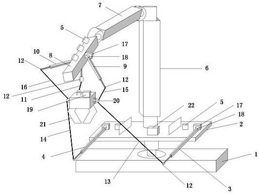 Three-connecting-rod type marine self-grabbing and releasing mechanical arm device capable of actively controlling constant tension