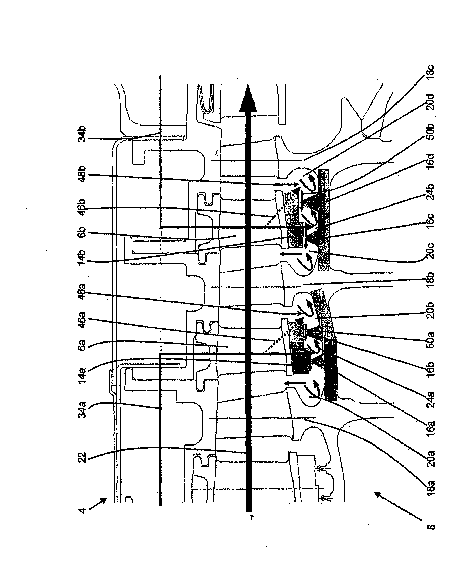 Flow device comprising a cavity cooling system