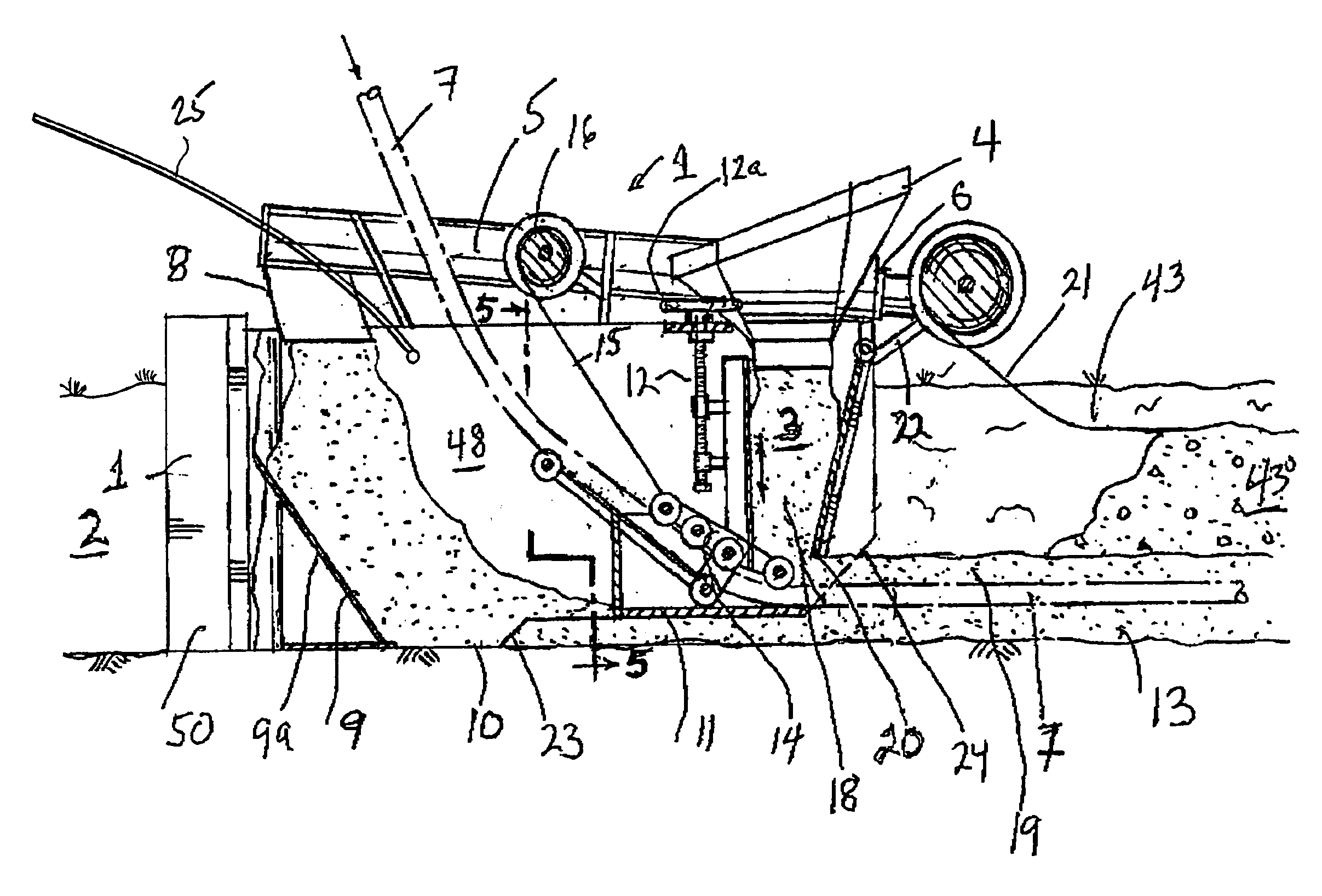 Apparatus for establishing adjustable depth bed in trenches for utility lines and encasing the lines