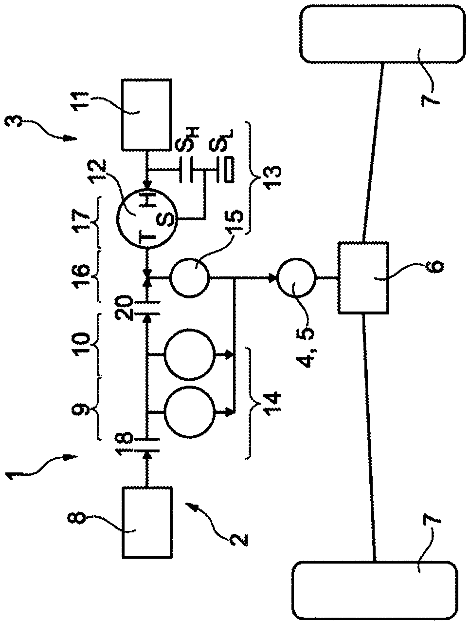 Hybrid drive train having intermediate gear