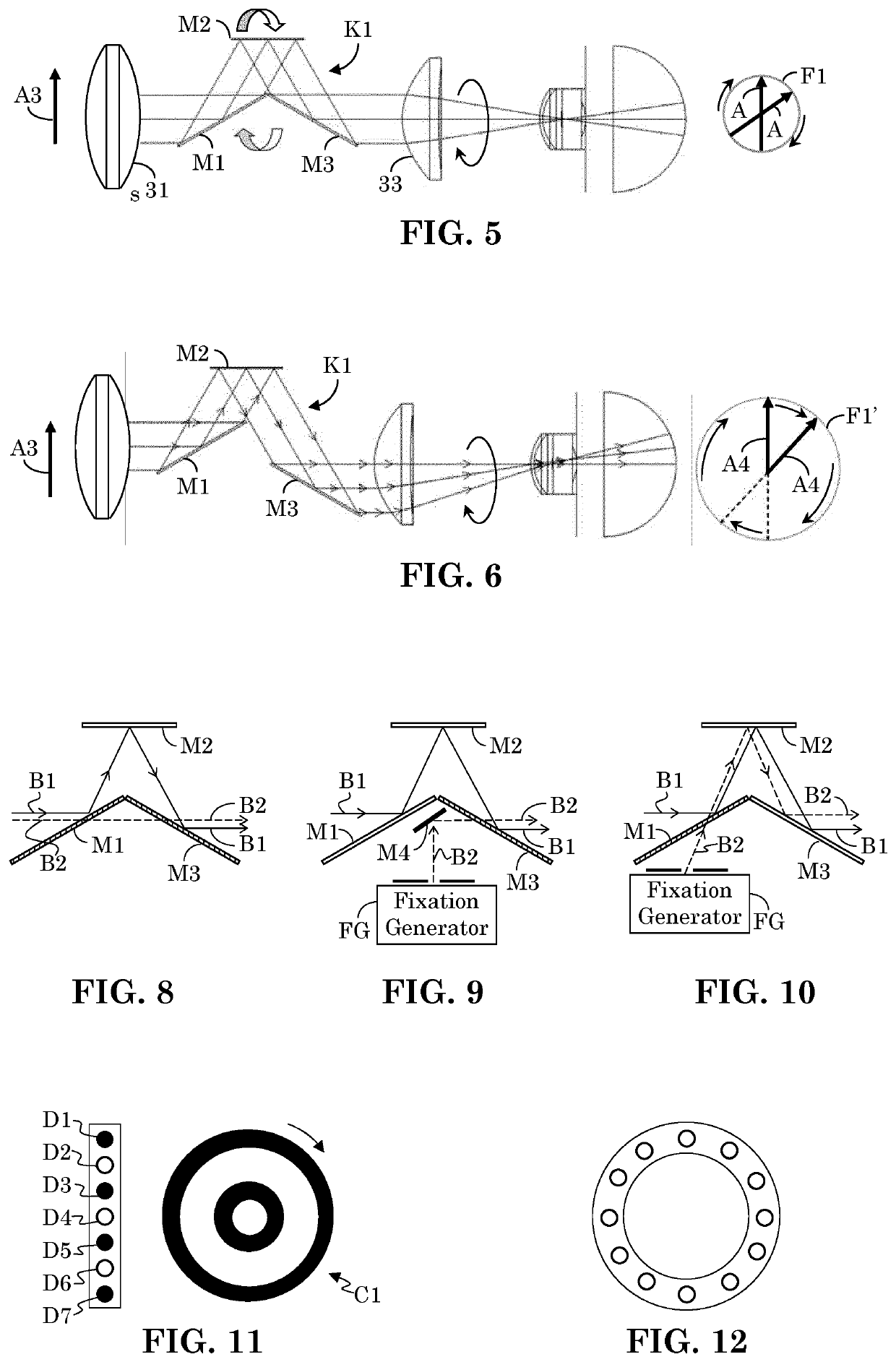 Ophthalmic imaging with k-mirror scanning, efficient interferometry, and pupil alignment through spatial frequency analysis