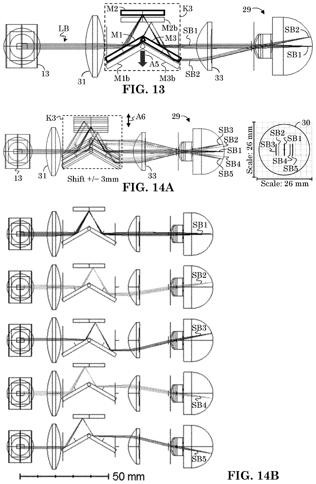 Ophthalmic imaging with k-mirror scanning, efficient interferometry, and pupil alignment through spatial frequency analysis