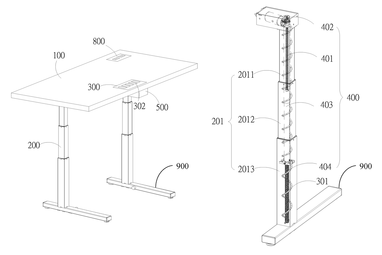 Height-adjustable table with concealed wiring design