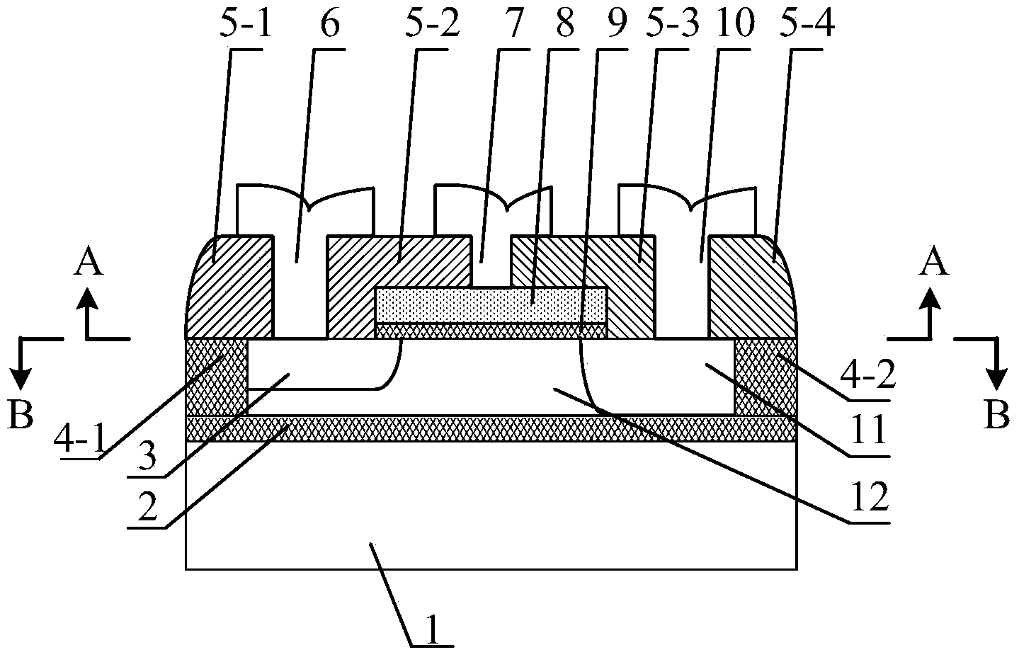 Back grid drain/source self-floating front grid N-MOSFET radio frequency switch zero-loss device based on SOI technology