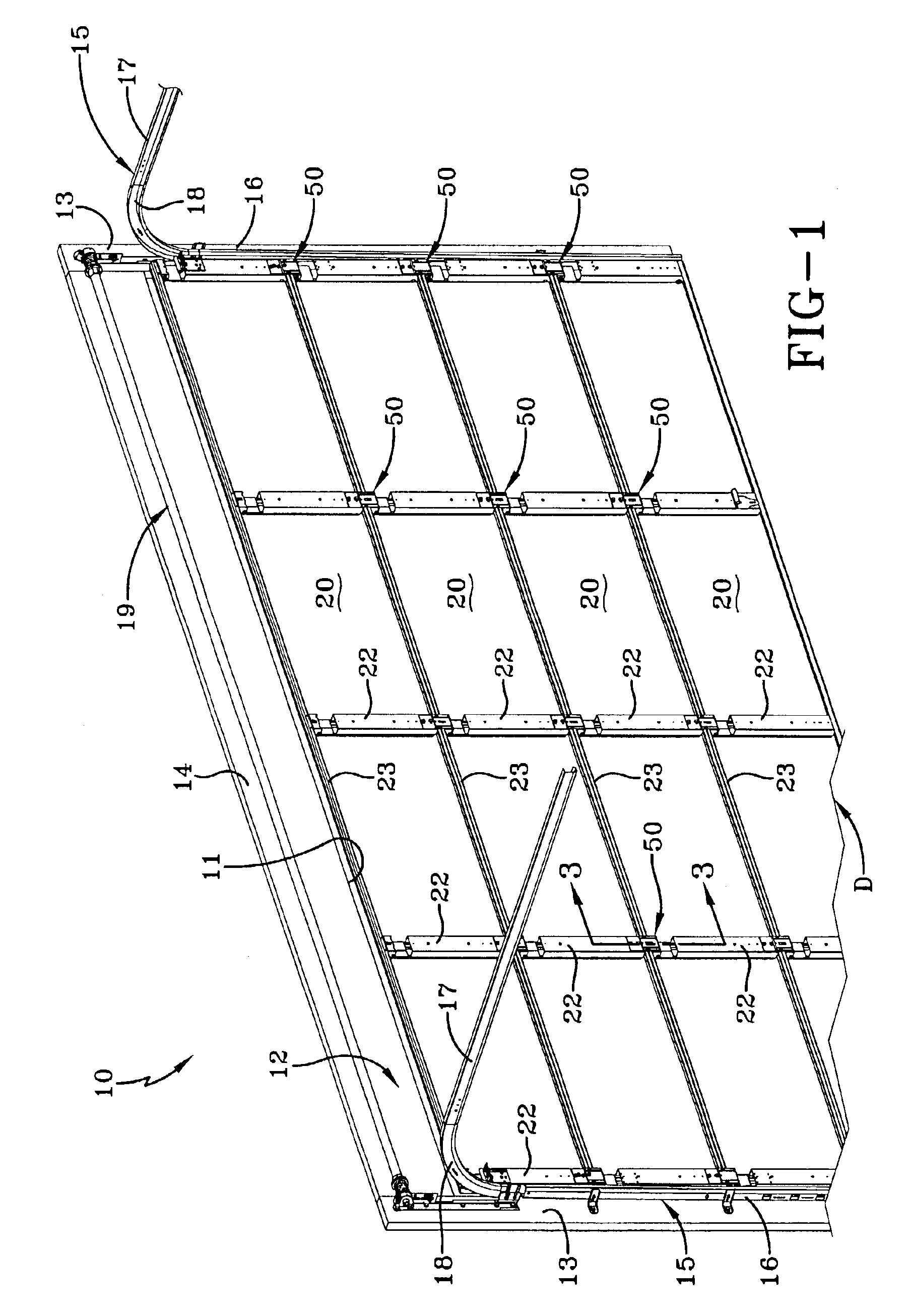 Sectional door with self-aligning hinges and method of assembly
