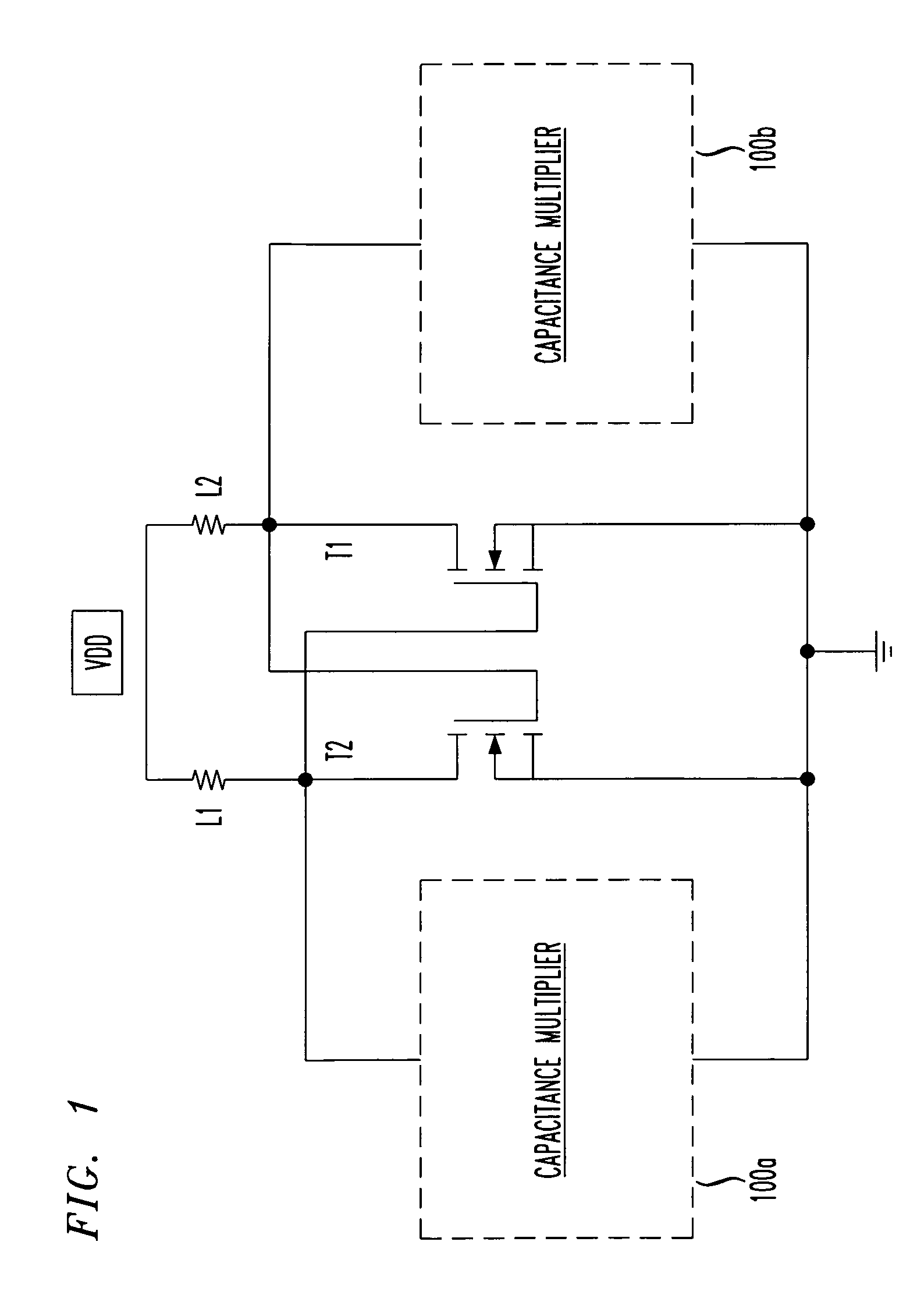 Frequency selection using capacitance multiplication