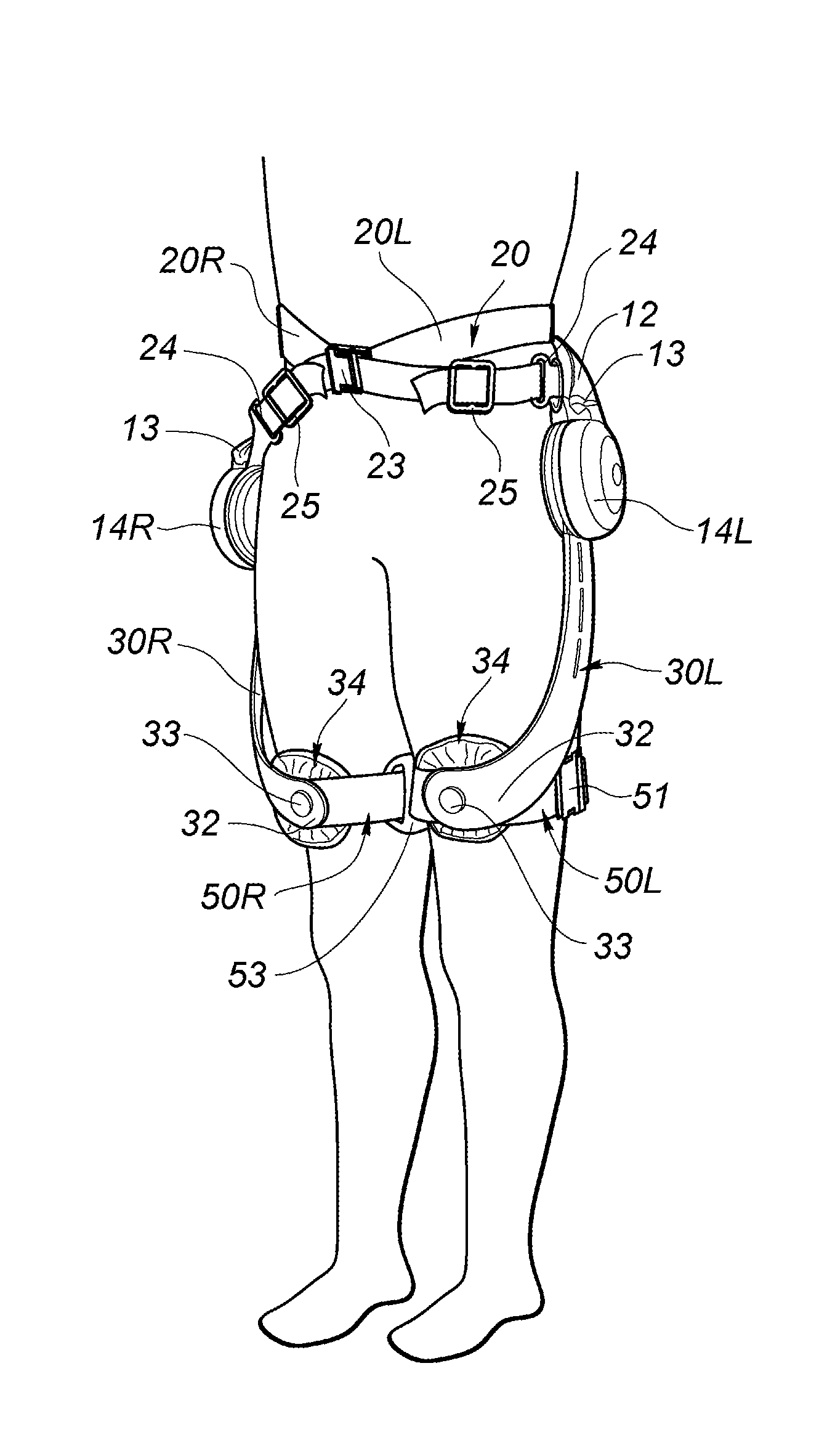 Walking assistance device for providing a walking assistance force to a femoral part of a user