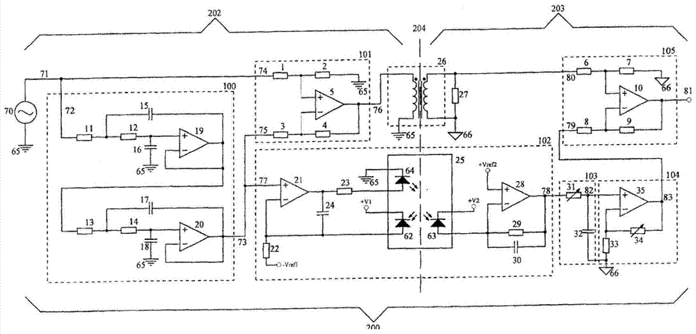 A shunt linear isolation circuit and its oscilloscope