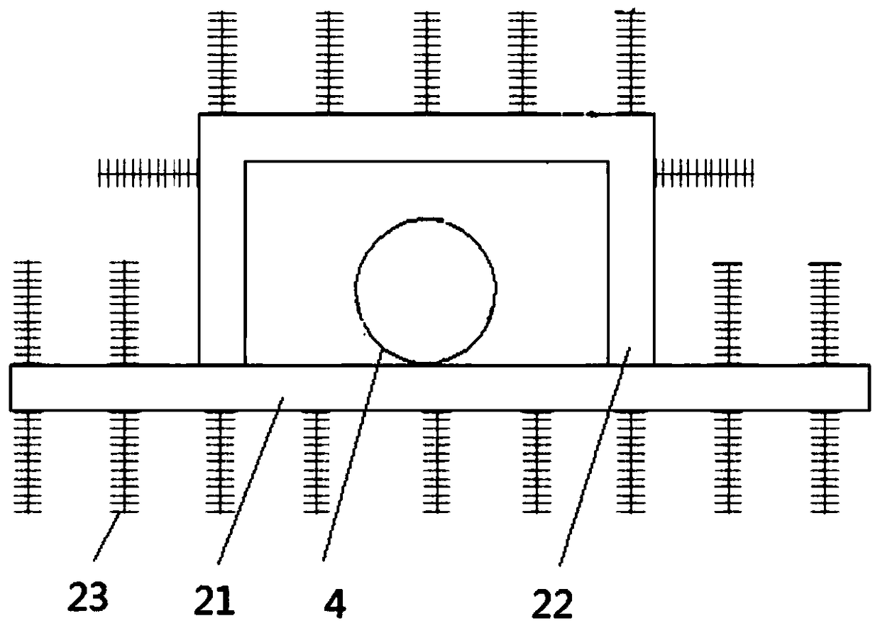 Basic structure with pipeline protection channel for installation of steel pipe tower and preparation method thereof