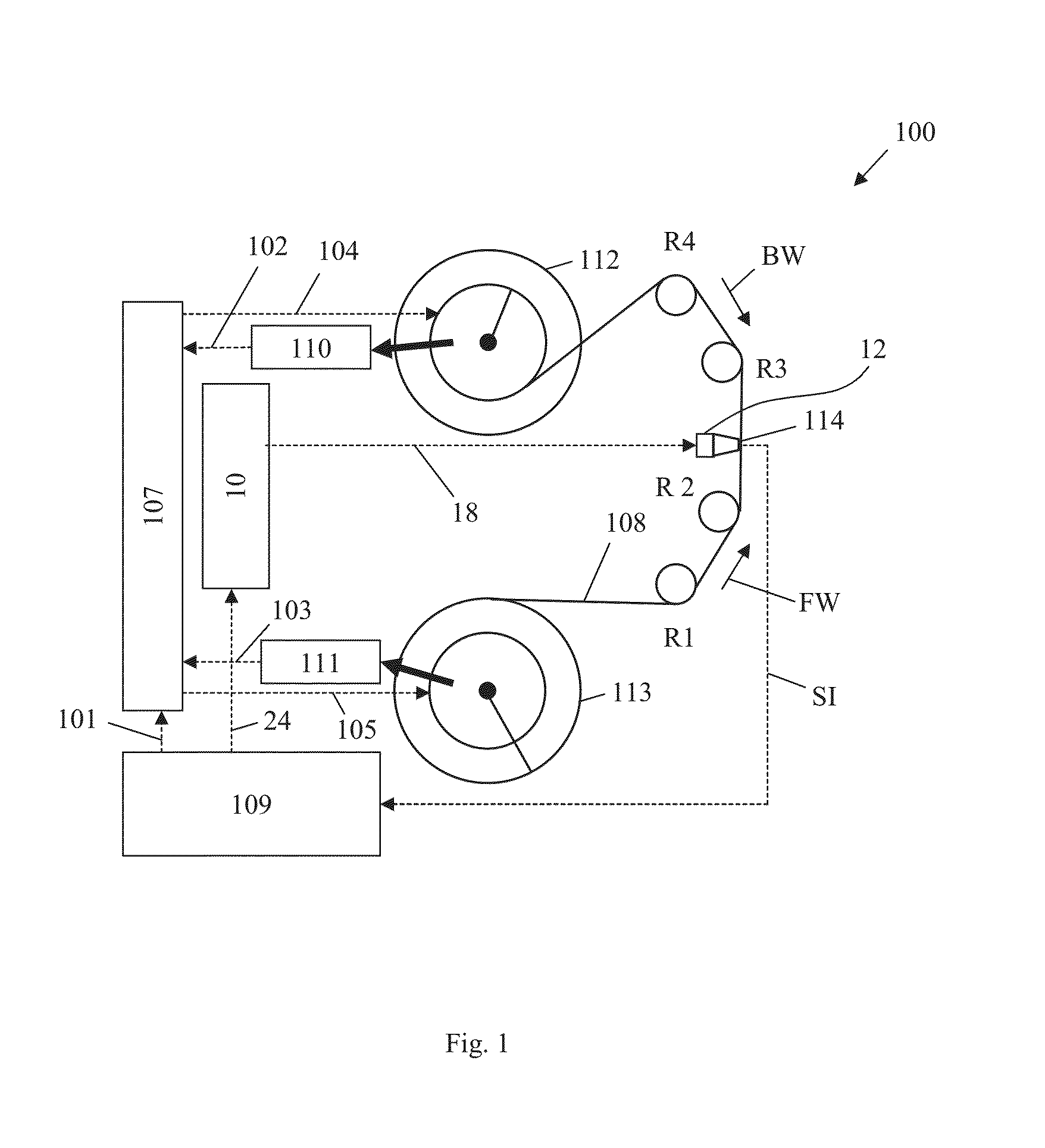 Device and method for controlling the position of a head relative to a tape within a tape transport system