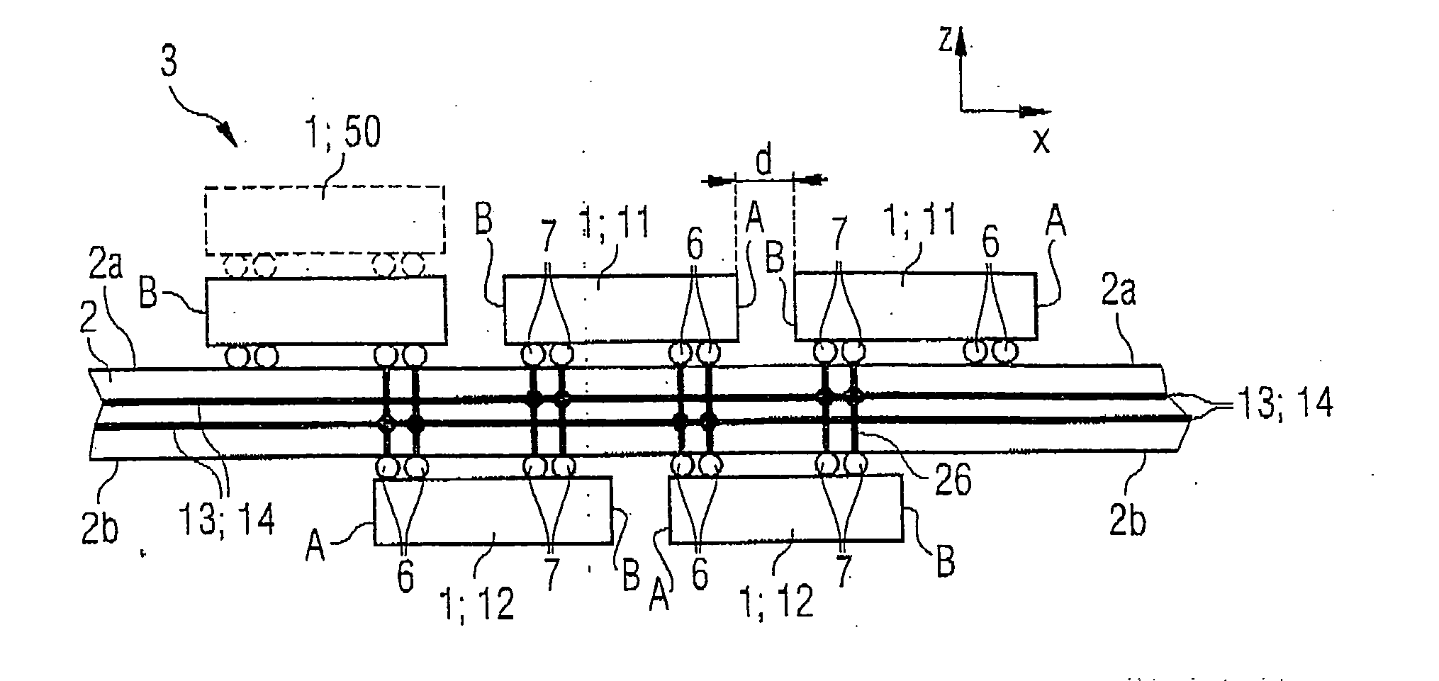Electronic device comprising at least one printed circuit board and comprising a plurality of semiconductor components of identical type, and method