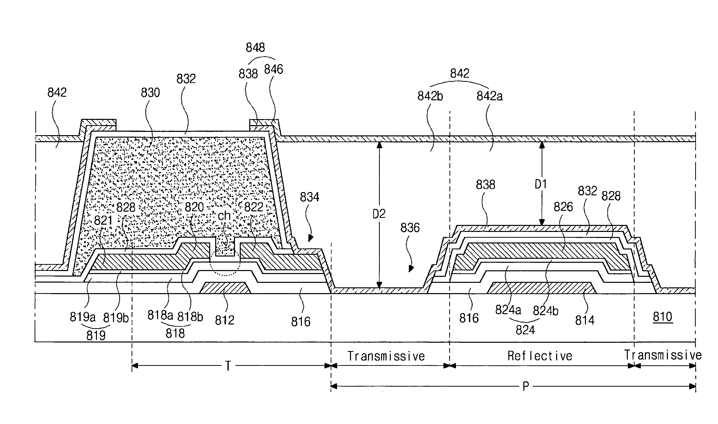 Transflective liquid crystal display device having color filter-on-thin film transistor (COT) structure and method of fabricating the same