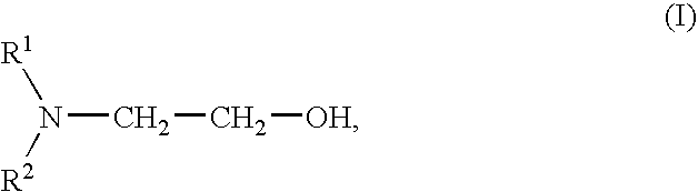 Compositions comprising an ethanolamine derivative and organic metal salts