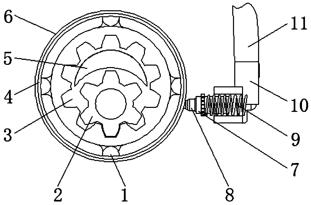 Internal gear pump with built-in brake deceleration locating columns and check valve