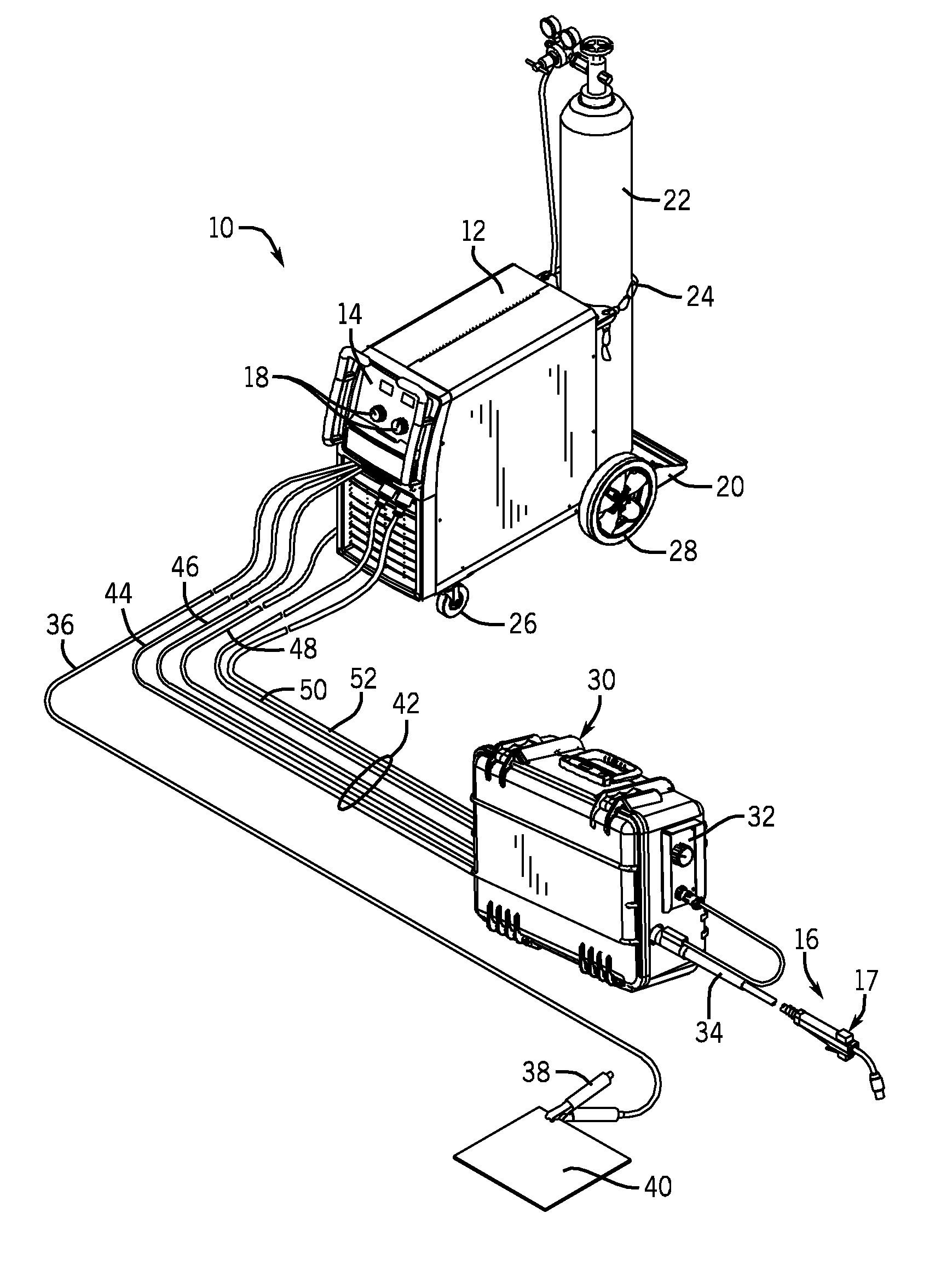 Welding device with integral user interface