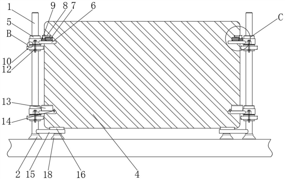 Combined mounting structure for atrium overhanging curve cambered surface glass railing