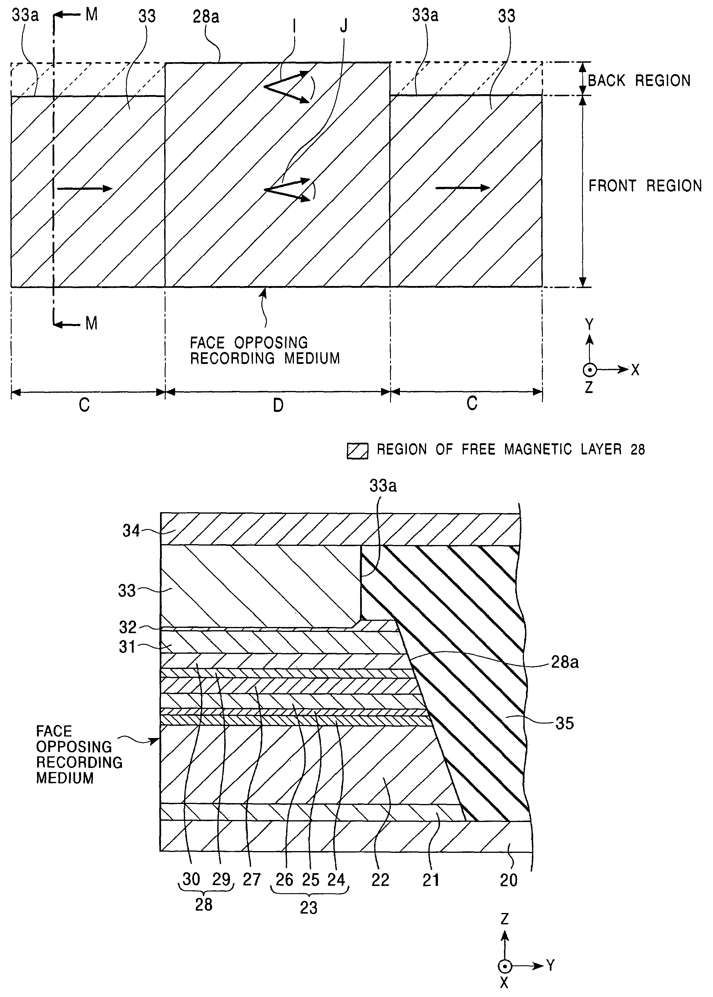 Magnetic sensor with second antiferromagnetic layer having smaller depth in height direction than free layer