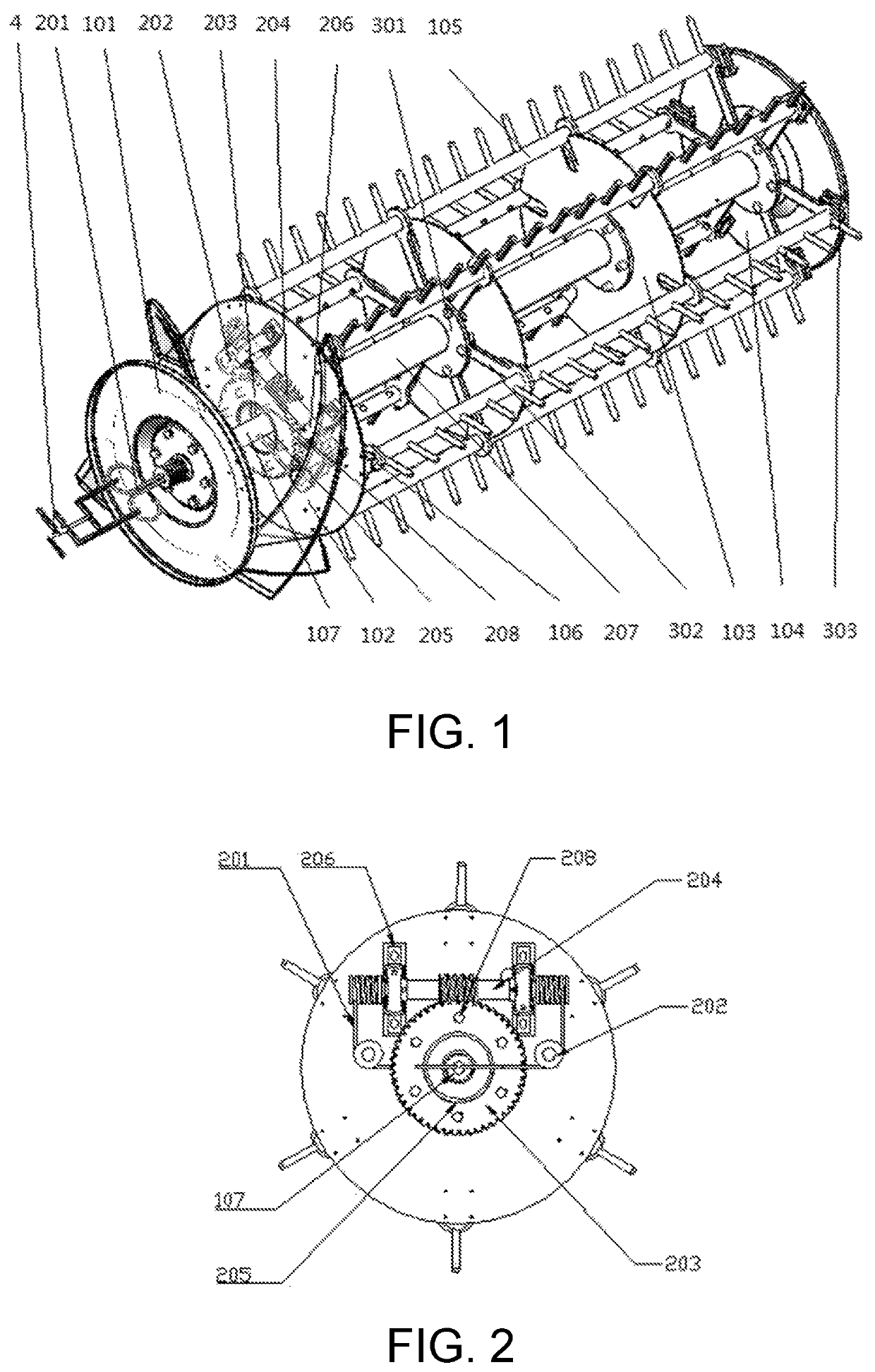 Longitudinal axial flow drum structure having adjustable threshing diameter