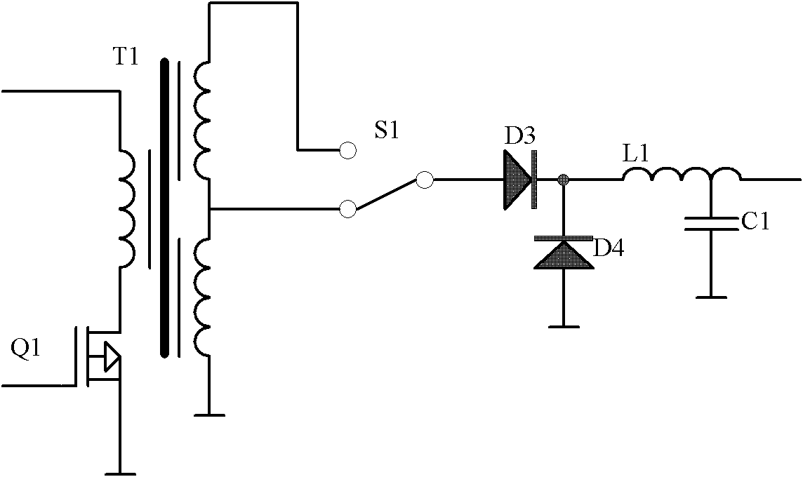 Isolating switch regulated transformer wave band superposing, rectifying and outputting circuit