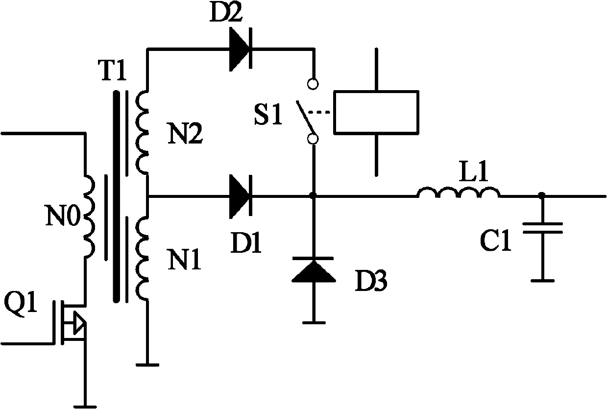 Isolating switch regulated transformer wave band superposing, rectifying and outputting circuit