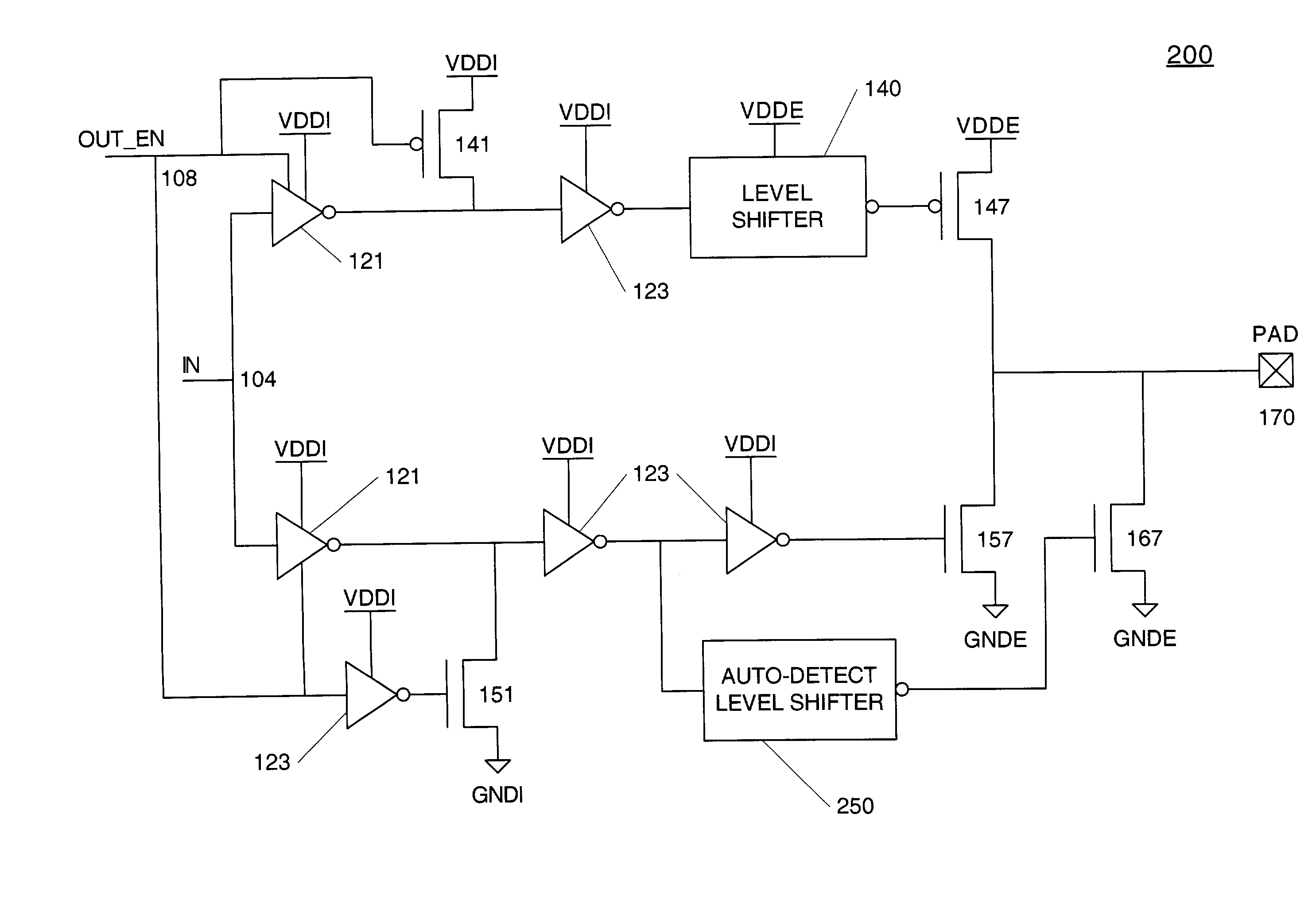 Auto-detect level shifter for multiple output voltage standards