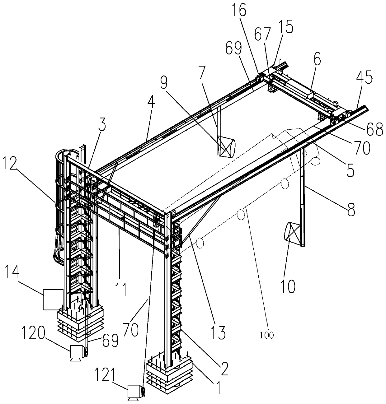 A gantry-based vehicle compartment volume measurement mechanism