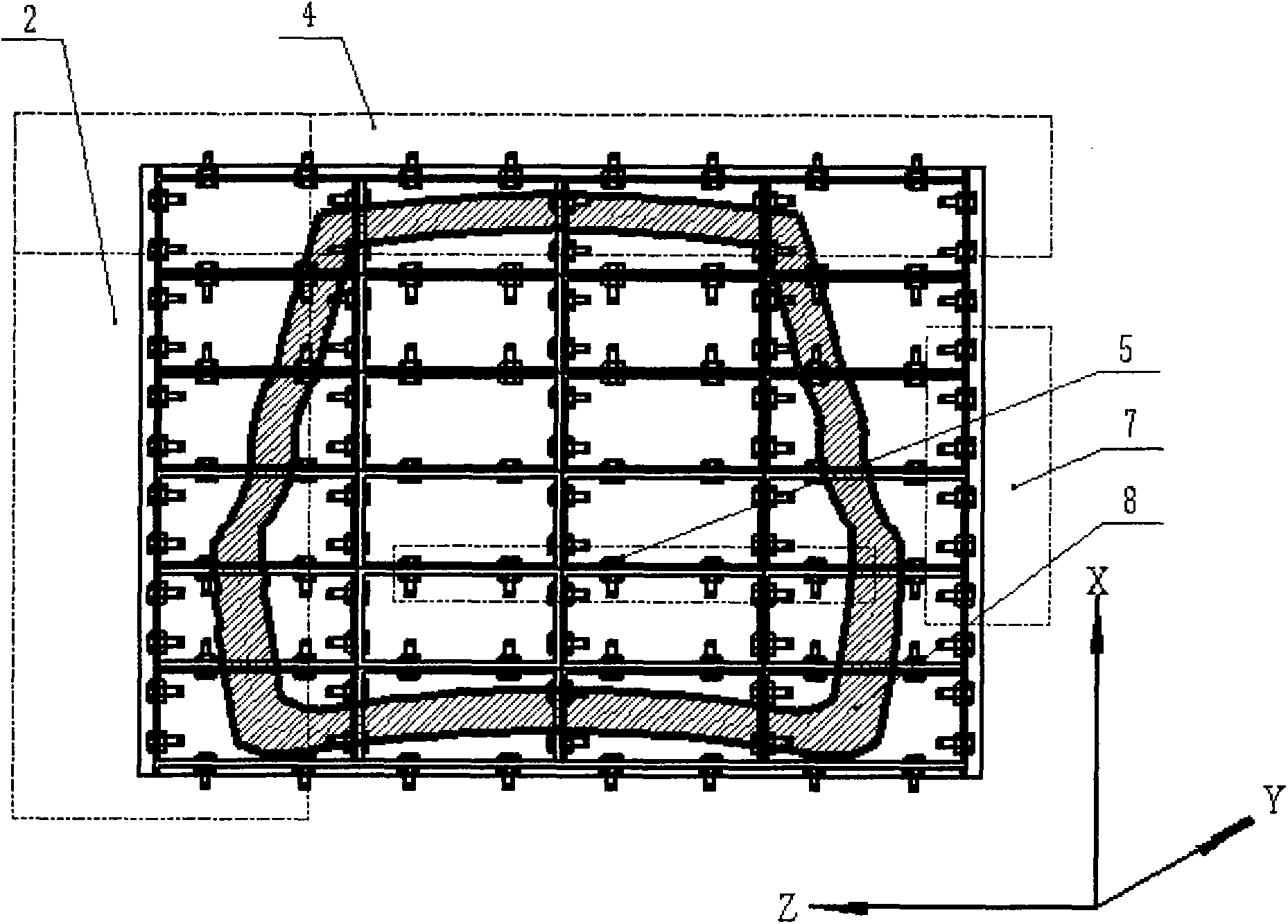 Large complex mold element separating and combining method and device