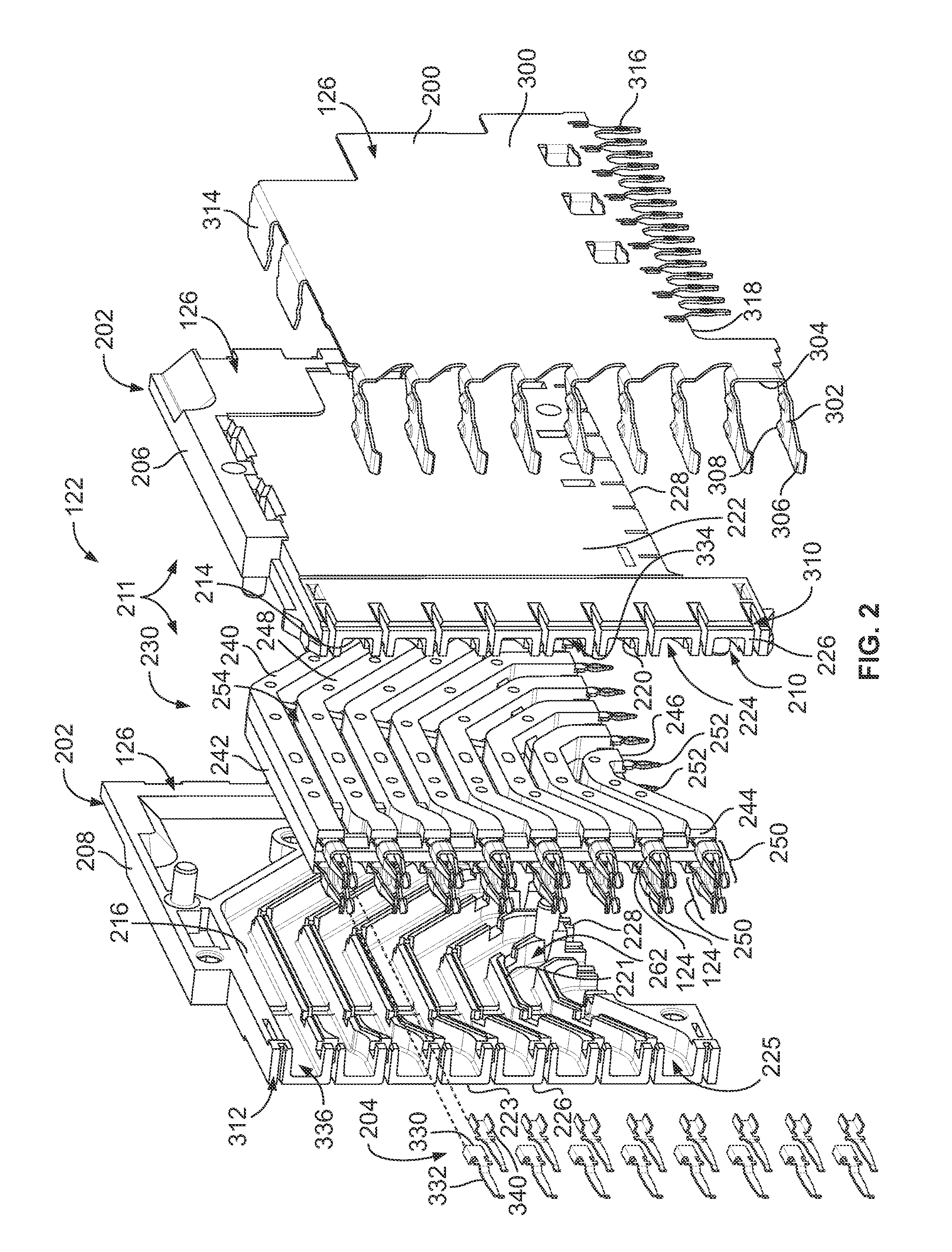 Grounding structures for header and receptacle assemblies